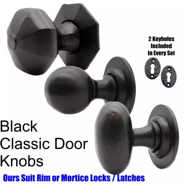 Black Iron Door Knobs Cast Oval Round Octagonal Hexagonal Tudor Rim Or Mortice 2