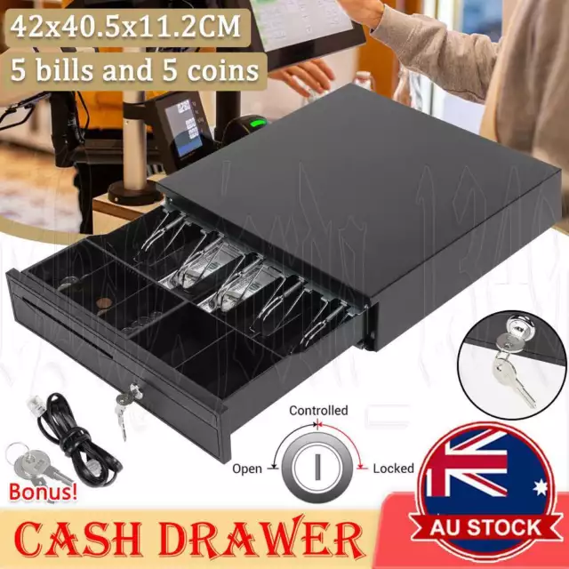 Manual/Electronic 2 Keys Cash Drawer Cash Register POS 5 Bills 5 Coins Tray AU