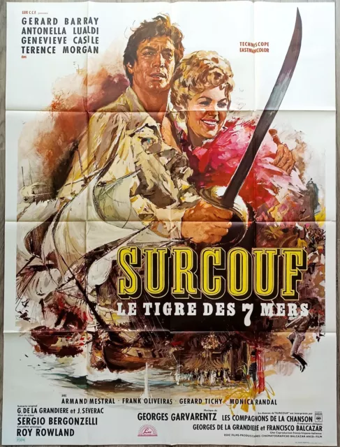 Surcouf Le Tigre Des 7 Mers/Gérard Barray/Affiche Cinéma 120X160/Film De Pirates
