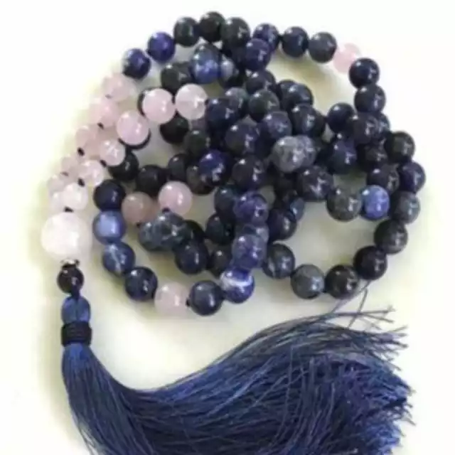 8mm Natural 108 knot blue sodalite pink crystal beads necklace Stone 3
