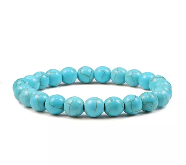 Bracelet Perles Turquoise Bleu Naturelle 8mm Fait Main