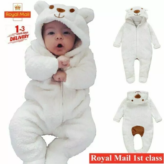 Newborn Baby Boy Girl Kids Bear Hooded Romper Jumpsuit Bodysuit Clothes Outfits