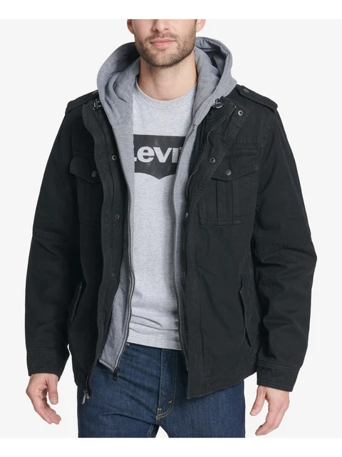 LEVI STRAUSS & CO Mens Black Faux Sherpa Lining Fleece Hooded Jacket 4XL Big