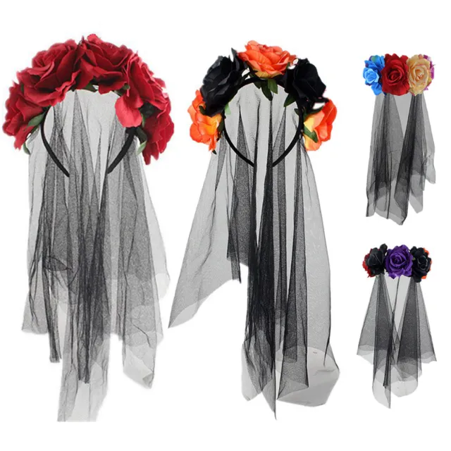 Accessoires Pour Cheveux Cosplay Bandeau Voile D'halloween Fleurs De Roses .