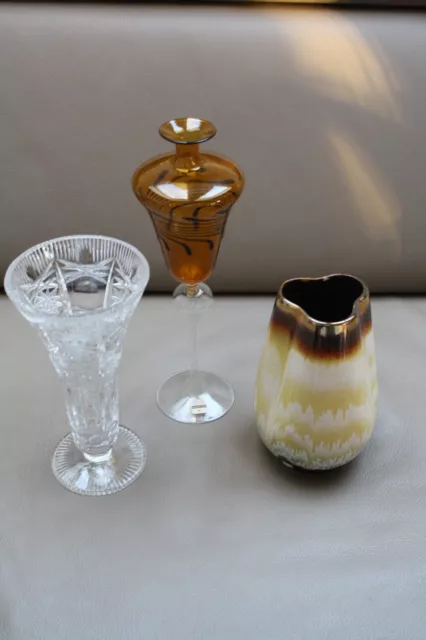 3x schöne alte DDR Vase,Keramik-Glas-Kunst,Laufglasur,expertic, Design,vintage