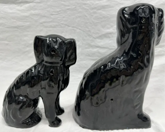 Rare C 1860 Large and Small Black Jackfield Staffordshire Spaniel 2