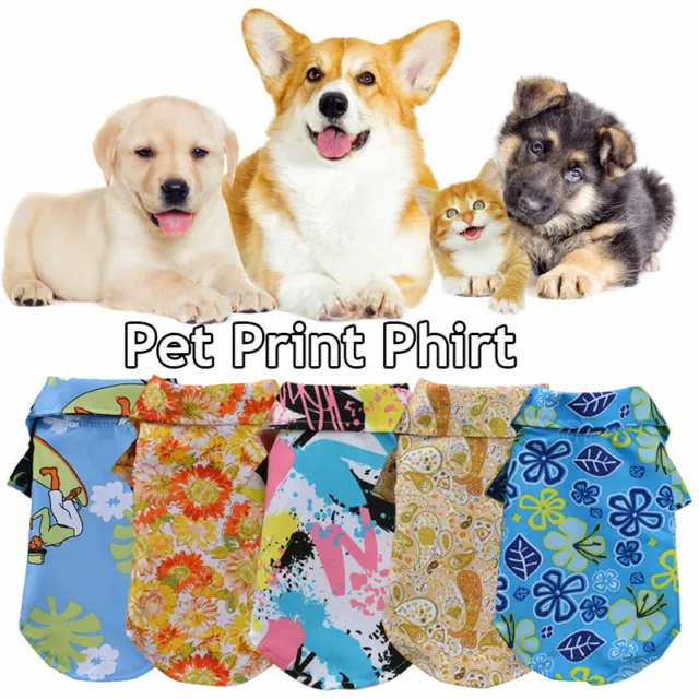 Abbigliamento cane motivo floreale stampato hawaii shirt pet gilet cucciolo costume estate E