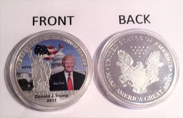 2017 Donald J. Trump 45Th President of USA Coin, 999 Silver Plated in Capsule 2