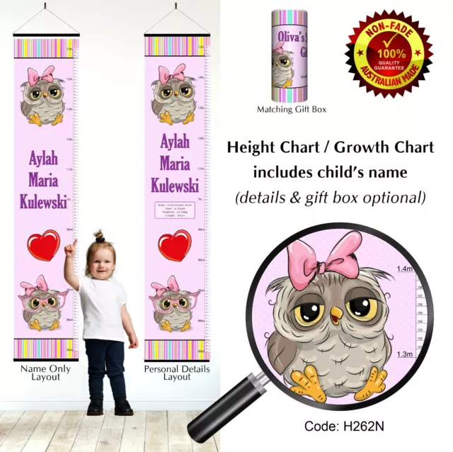 Personalised Height Growth Chart Cute Owls Love for Baby Girl or Child