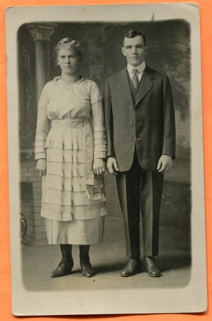 Crystal Falls, MI, Portrait of a Couple, Real Photo Postcard circa 1910s