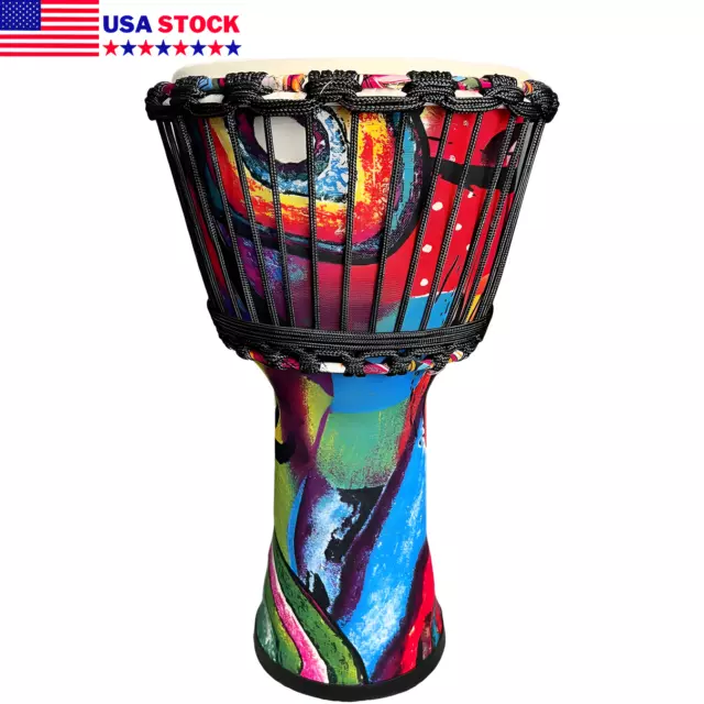 Djembe Drum African Hand Carved Style Oil Painting Goat Skin Percussion Drum USA