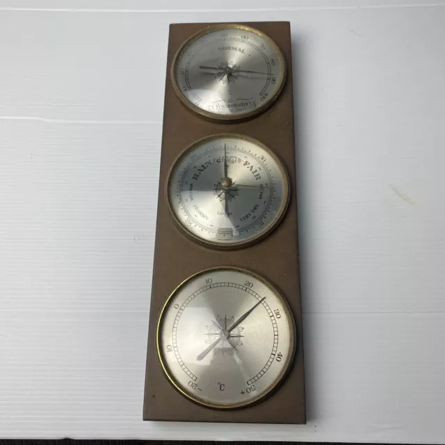 Vintage German CORONET Wooden BAROMETER THERMOMETER HYGROMETER Weather Station