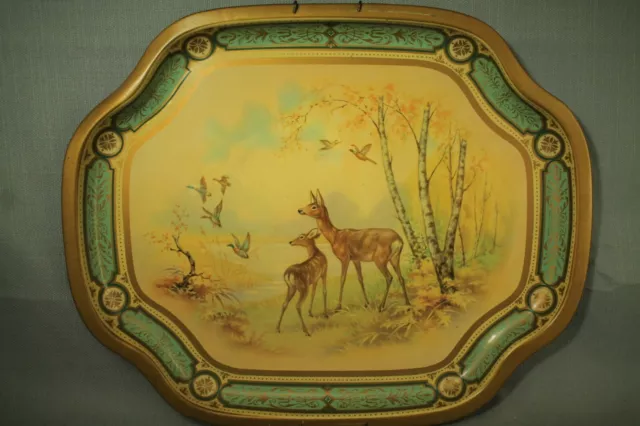 vintage Baret Ware metal serving tray made in England Game Deer ducks pheasant