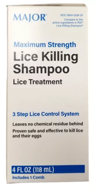 MAJOR Lice Kill Shampoo w/ comb MAX STRENGTH 4oz for Head, Pubic, Body Lice ^