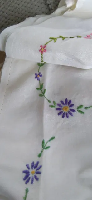 Vintage Linen Hand Embroidered Floral Tablecloth