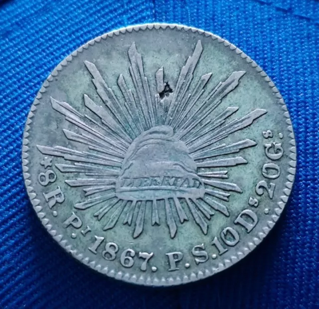 Mexico 1867 8 Reales San Luis Potosi Silver Coin