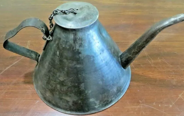 Antique steel RR oiler oil/kerosene lidded chain spout handled EAGLE oil can