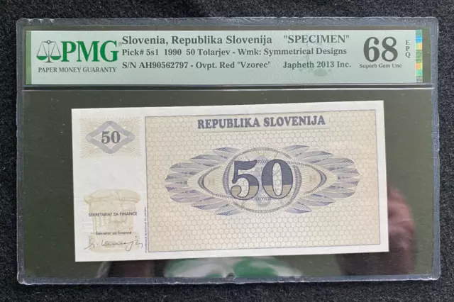 Slovenia 50 Tolarjev 1990 Pick 5s1 PMG 68 SUPERB GEM UNC EPQ SPECIMEN