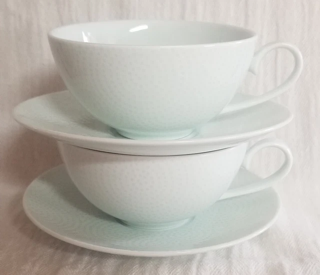 CRATE&BARREL CELADON EDOKOMON Dots 2 Cups & Saucer Nikko Japan