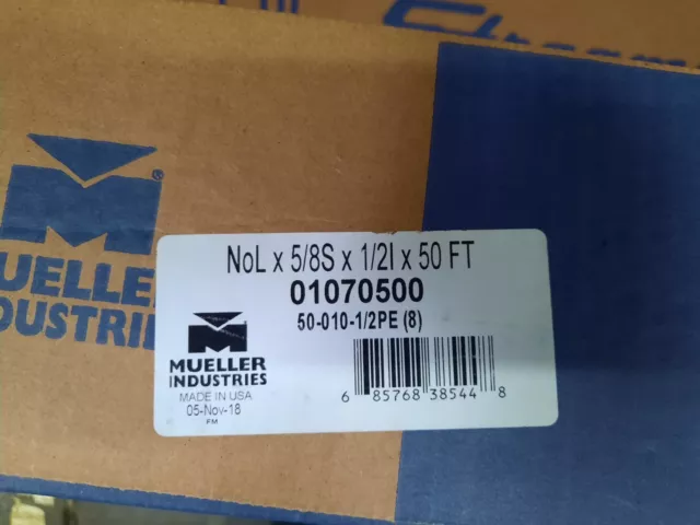Mueller Pe Insulated Copper Tubing 5/8" X 50' W/ 1/2"White Insulation -01070500