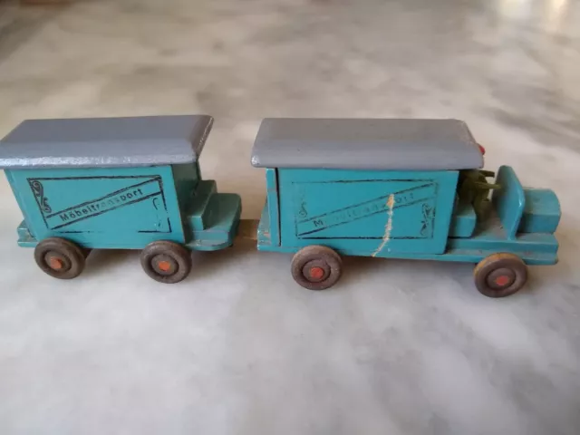 antikes ERZGEBIRGE Möbeltransport- Doppelgespann - Transportwagen / mit Möbeln