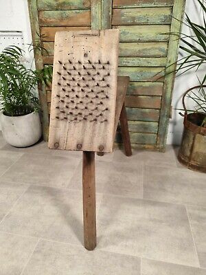 Antique 19th Century Primitive Saddlers Flax Comb Work Bench Stool 2