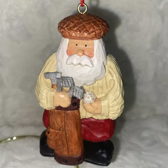 Santa Ornament Scottish Golfing Resin Wooden Appearance Golf Club Ball Christmas