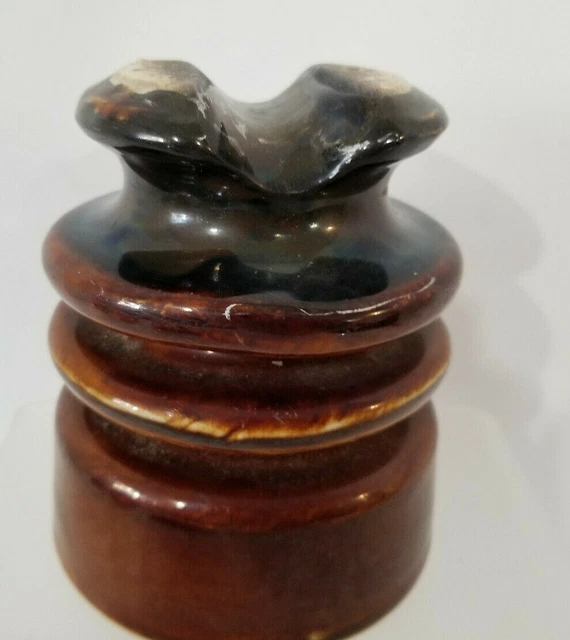 Insulator Ceramic Brown electric pole  4 x 4 inches 2 pound 10 oz Vintage Antiqu
