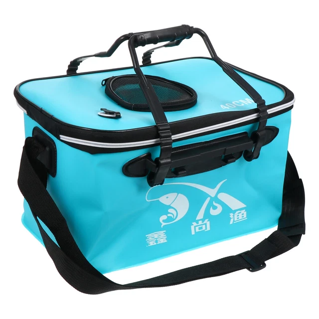 Seau De Pêche Pliable En EVA - 40 Cm, Couvercle Maille, Sangle Réglable, Imperméable, Pour Camping, Randonnée