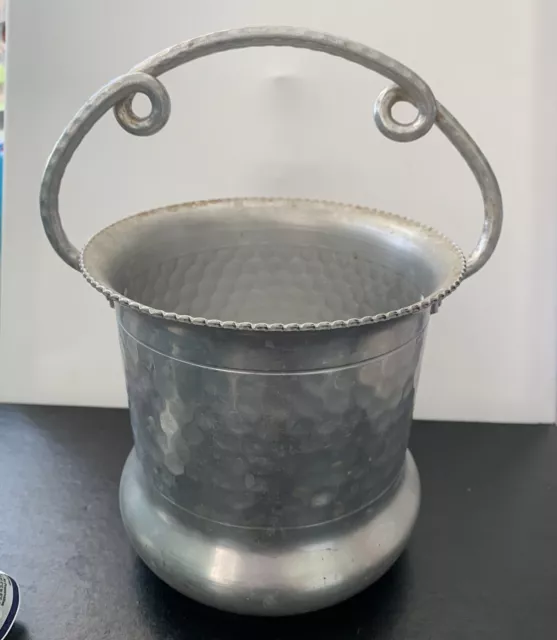 Vintage Cromwell Hand Wrought Hammered Aluminum Ice Bucket 3