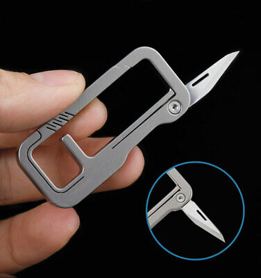 Tc4 Titanium Alloy Edc Key Chain Carebiner Tool W/ Mini Folding Knife Outdoor