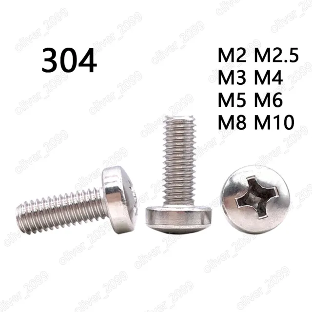 304 Stainless Steel Phillips Cross Pan Head Machine Screws Type H M2 M3 M4 M5 M6
