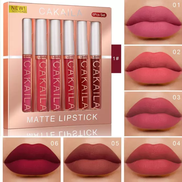 6Pcs Makeup Lipstick Set Liquid Velvet Matte Gloss Lip Sexy Red Lipstick Nude