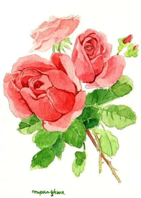 ACEO ORIGINAL watercolor, Sweet red roses, Flower art, Gift idea, Nature lovers