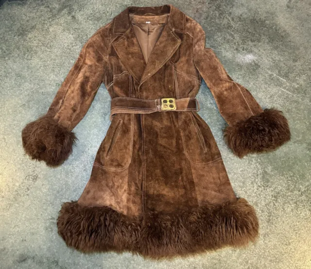 Vintage 60s 70s Leather Suede Penny Lane Coat Shearling Boho Hippy Rare