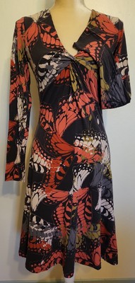 Cabi Women's Butterfly Print Long Sleeve Midi Dress Sz S MultiColor Twist Bust