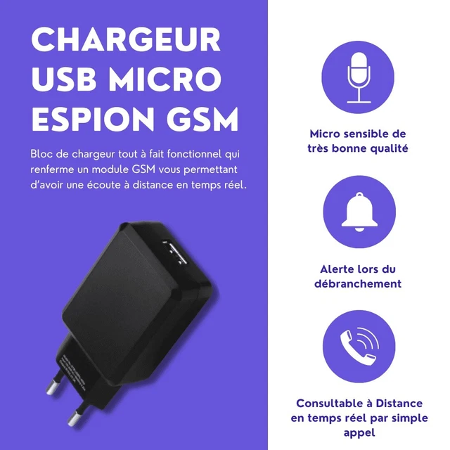Micro Espion GSM Écoute À Distance En Temps Réel Dissimulé Dans Un Bloc Chargeur