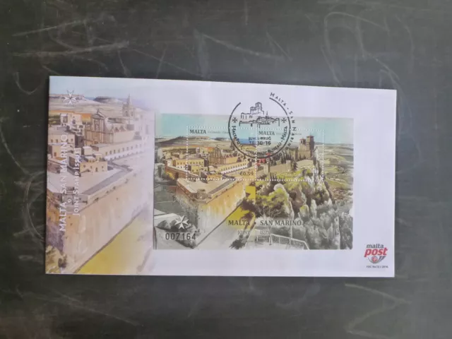 2016 Malta-San Marino Joint Issue 2 Stamp Mini Sheet Fdc First Day Cover
