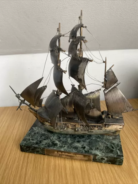 Solid silver model of H.M.S BEAGLE on marble base ltd edition 596/1000