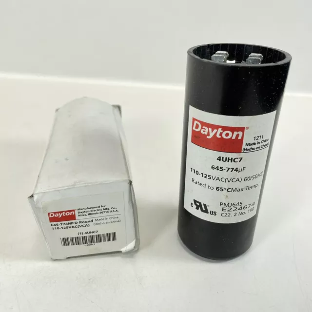 Dayton Motor Start Capacitor,645-774 MFD,Round 4UHC7