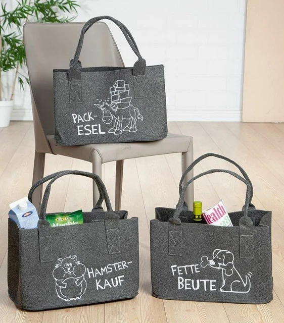 Filz Einkaufstasche 40x26cm Dunkelgrau 3 Motive zur Auswahl Shopping - 1 STÜCK