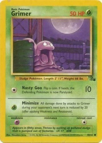 Grimer 48/62 Pokemon Card TCG Fossil 1999 WOTC Original - Near Mint