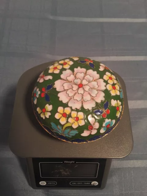 Cloisonné Chinese Butterfly Flower Enamel Round Trinket Box  4"  Great Shape