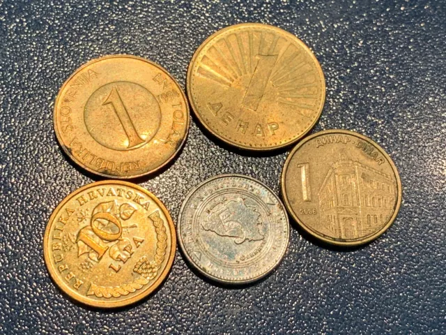 5 coins ex Yugoslavia -, Bosnia, Croatia, Slovenia, Serbia, Macedonia