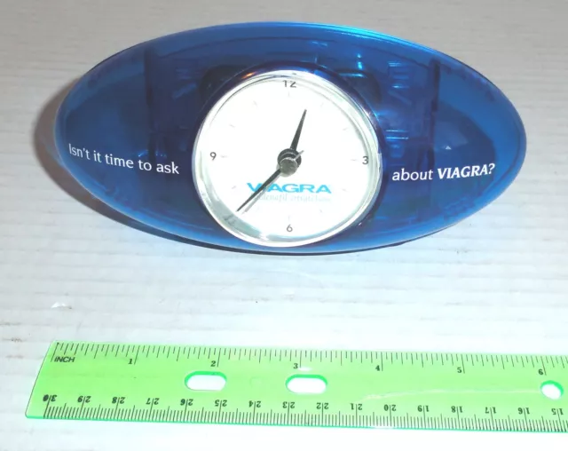 Viagra Blue Pill Shaped Battery Operated Desk Clock Business Card Holder Works