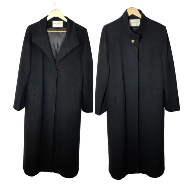 Fleurette Long Dress Coat Black Stand Collar 100% Wool by Loro Piana Women’s 12