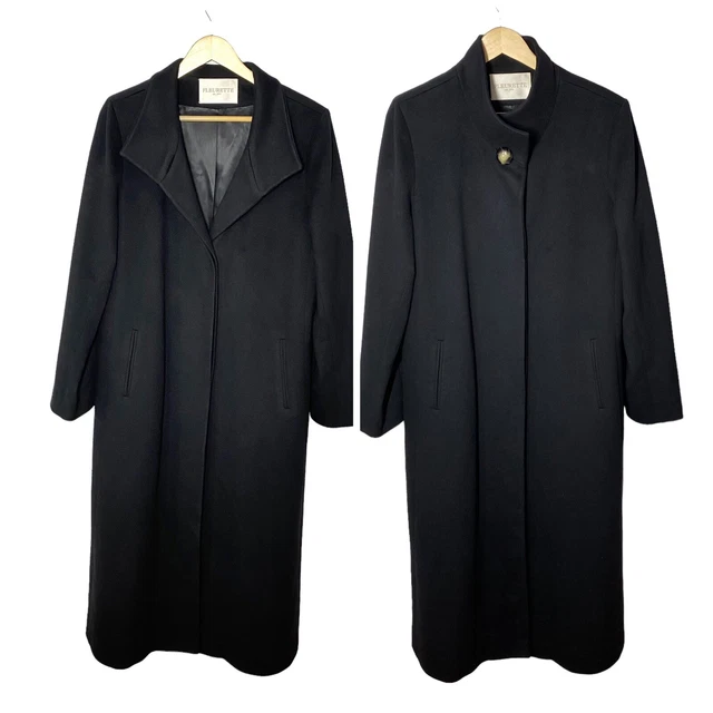 Fleurette Long Dress Coat Black Stand Collar 100% Wool by Loro Piana Women’s 12 Fleurette Long Dress Coat Black Stand Collar 100% Wool by Loro Piana Women’s 12