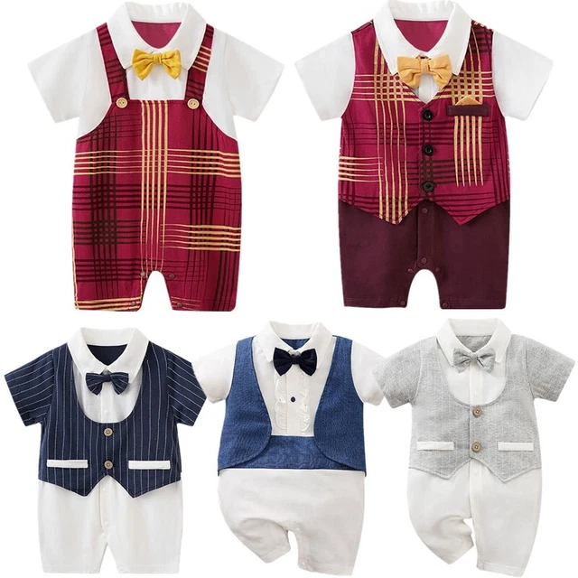 Baby Boys Gentleman Romper Toddler Short Sleeve Tuxedo Jumpsuit Formal Playsuits