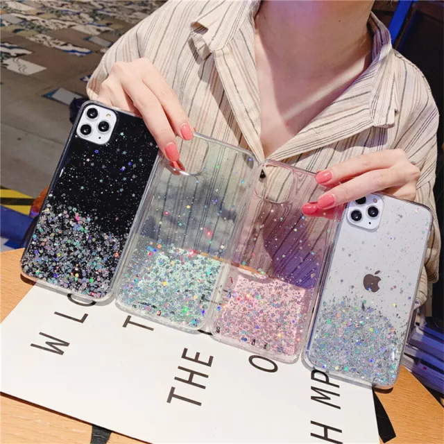 For iPhone 14 Pro Max 13 11 12 XR 7 Clear Glitter Silicone Case Slim Phone Cover
