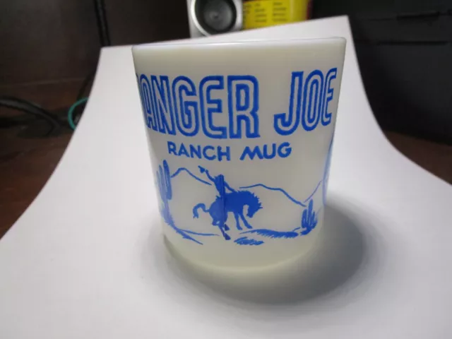 Ranger Joe Ranch Mug-Blue Hazel Atlas Milk Glass-Mint